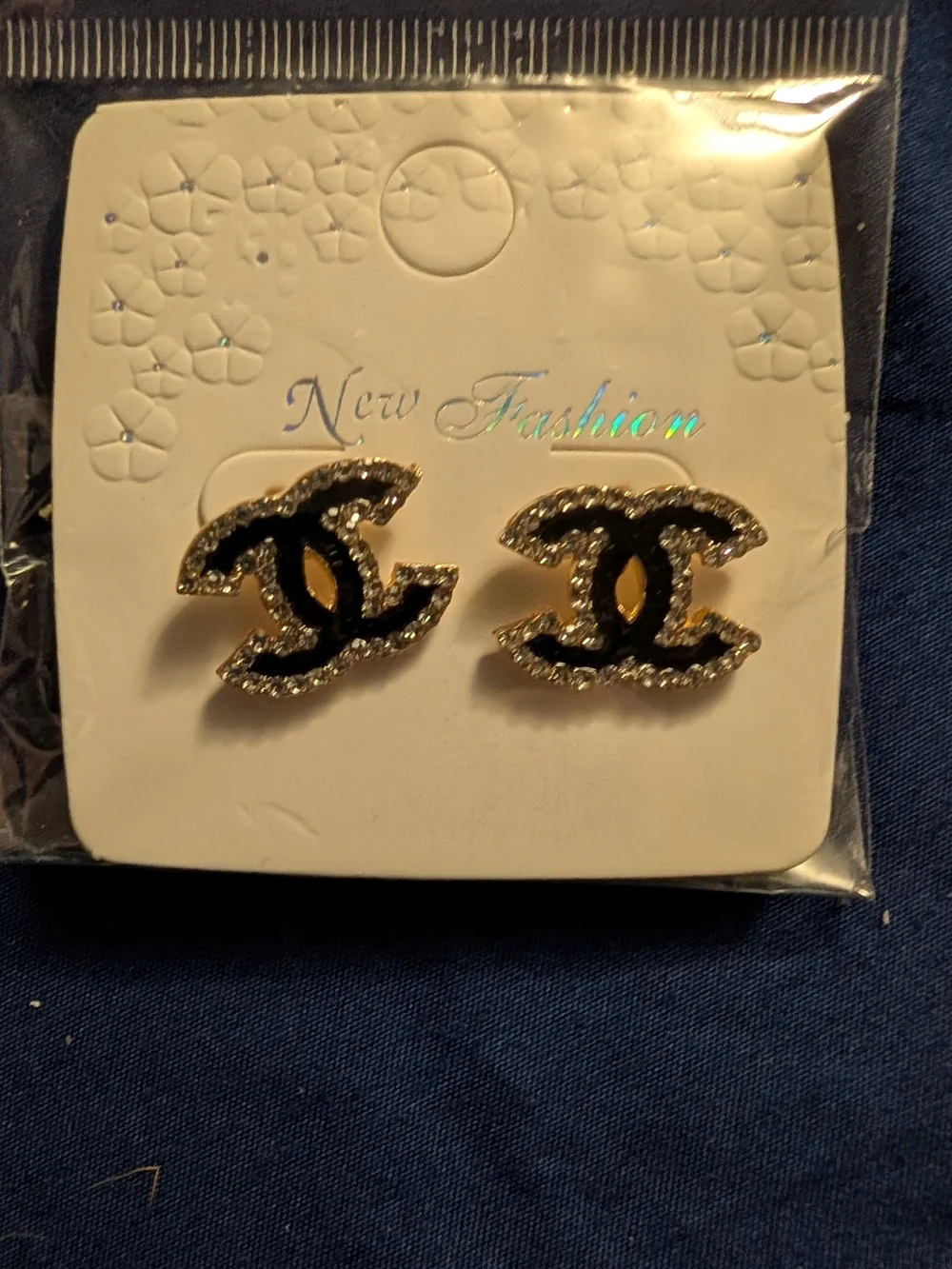🦋 Black and Gold Crystal Accent Logo Stud Earrings